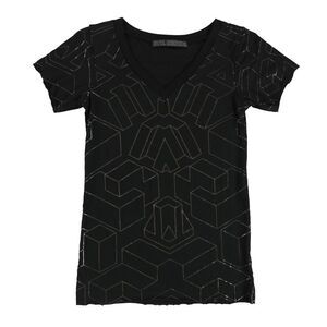 Evil Genius Womens Metallic 3D Shapes Graphic T-Shirt, Black, NWT